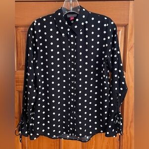 Vince Camuto Black and White Polka Dot Button Down Blouse PXS LS Bell Cuffs